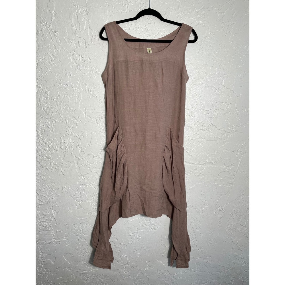 Decorated Originals Taupe Lagenlook Draped Pocket Asymmetrical Tunic‎ Dress